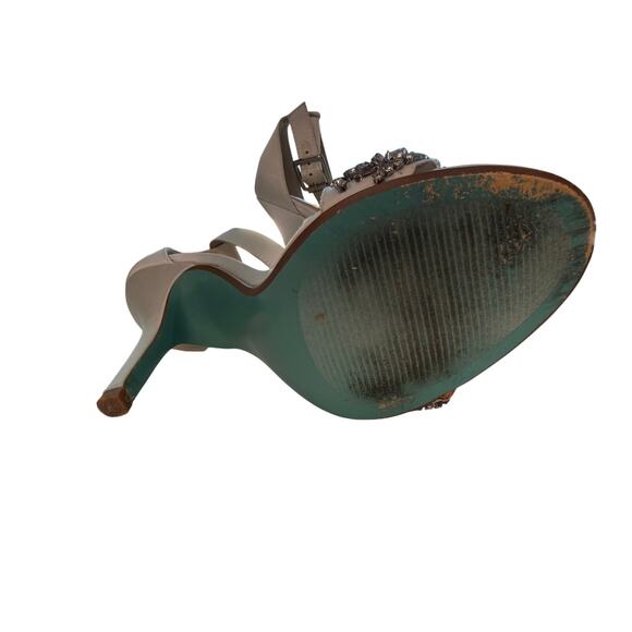 Betsey Johnson Gina White Satin Stiletto Heels Women’s 5B Beaded Ankle Strap GUC - Picture 7 of 7